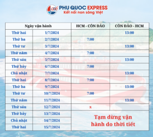 lịch tàu tháng 7 hcm côn đảo