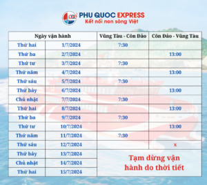 lịch tàu tháng 7 vũng tàu côn đảo