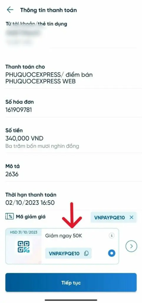 Apply VNPAY promo code