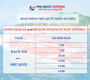 七月渡轮时刻表 Rach Gia Phu Quoc