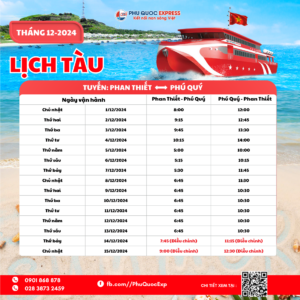 កាលវិភាគរថភ្លើង Phan Thiet-Phu Quy ខែធ្នូ ឆ្នាំ 2024