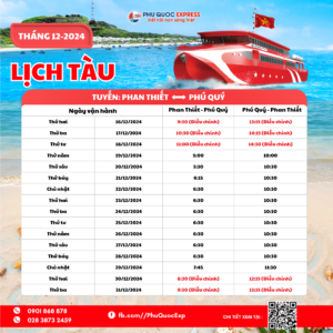 កាលវិភាគរថភ្លើង Phan Thiet - Phu Quy នៅខែធ្នូ ឆ្នាំ 2024