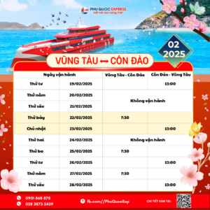 lịch tàu tuyến Vũng Tàu-Côn Đảo tháng 2-2025