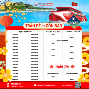 lịch tàu tuyến Trần Đề-Côn Đảo tháng 1-2025