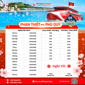lịch tàu tuyến Phan Thiết-Phú Quý tháng 1-2025