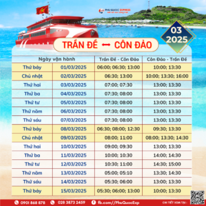 2025 年 3 月 Tran De-Con Dao 路线的火车时刻表