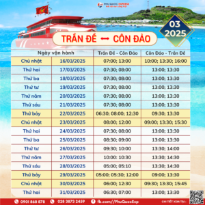 2025年3月Tran De - Con Dao路线列车时刻表
