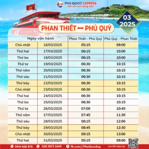 lịch tàu tuyến Phan Thiết-Phú Quý tháng 3-2025