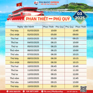 lịch tàu tuyến Phan Thiết-Phú Quý tháng 3-2025