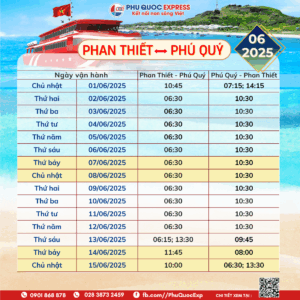 火车时刻表 Phan Thiet-Phu Quy 路线 2025 年 6 月