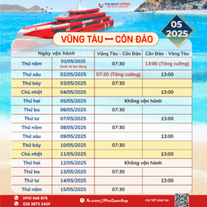 កាលវិភាគរថភ្លើង Vung Tau-Con Dao ខែឧសភា ឆ្នាំ 2025