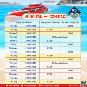 កាលវិភាគរថភ្លើង Vung Tau-Con Dao ខែឧសភា ឆ្នាំ 2025