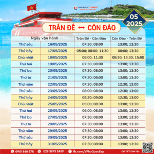 កាលវិភាគរថភ្លើង Tran De-Con Dao ខែឧសភា ឆ្នាំ 2025