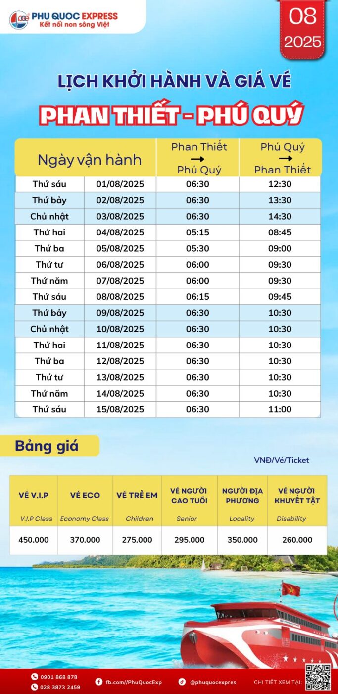기차 시간표 Phan Thiet-Phu Quy 노선 2025년 8월
