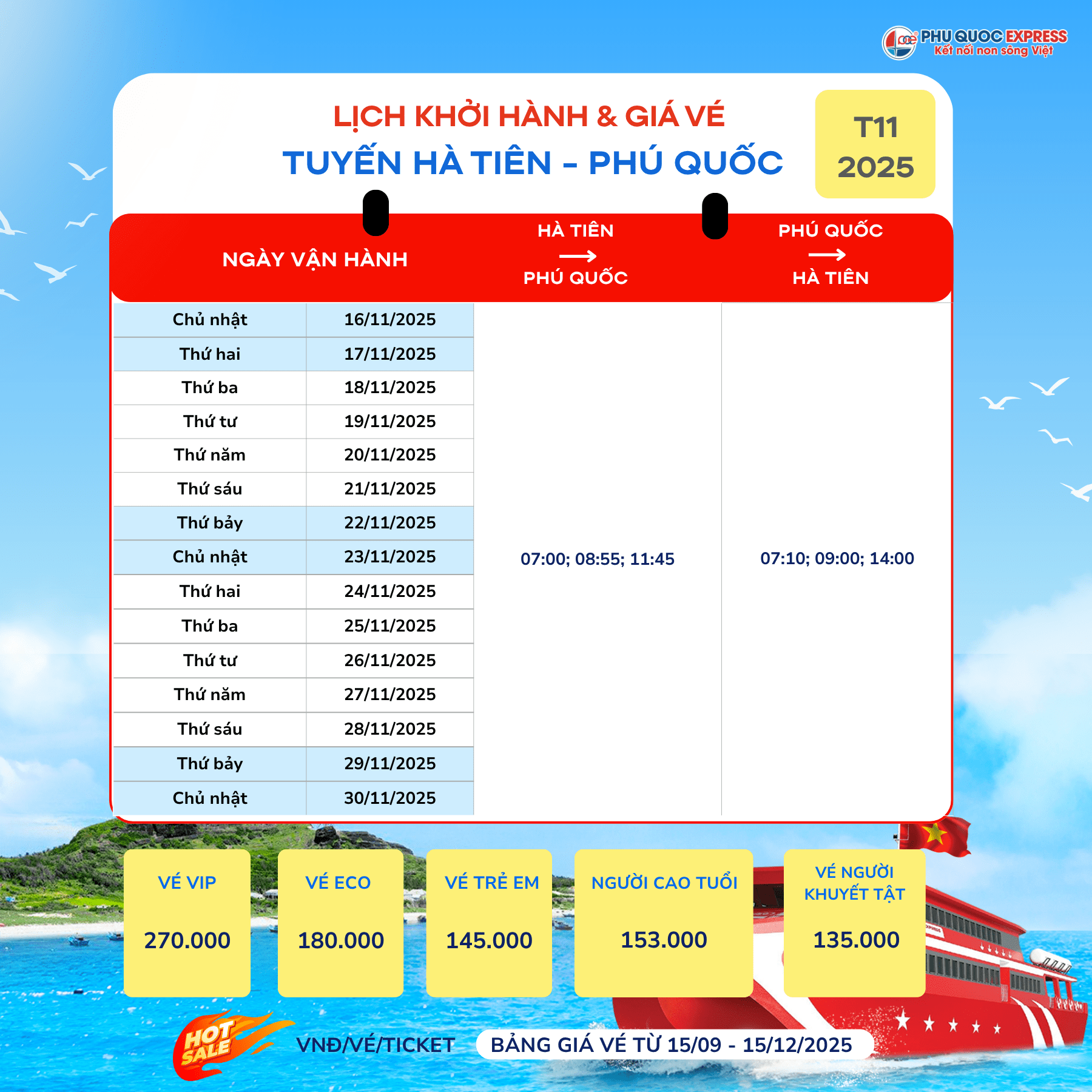 Train schedule for line phú quốc for November 2025