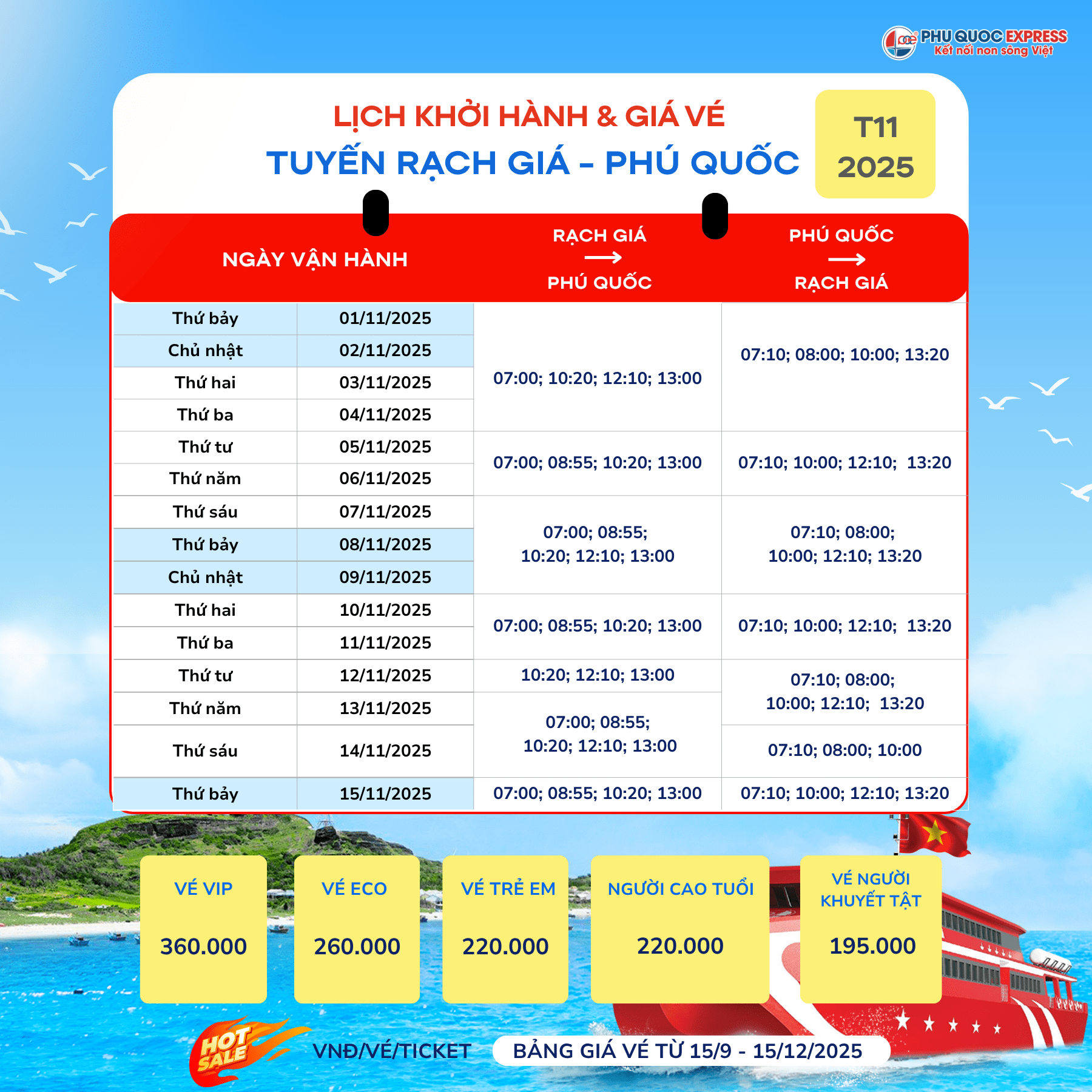 Train schedule for line phú quốc for November 2025