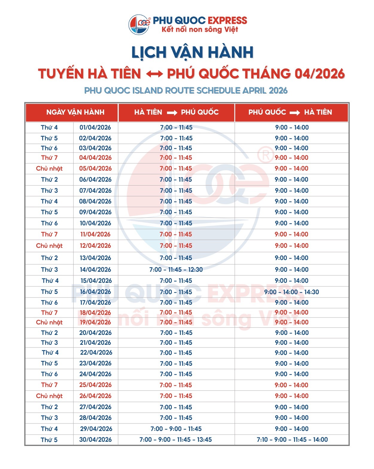 Schedule for High-Speed Train Hà Tiên to Phú Quốc in April 2026 Phú Quốc Express