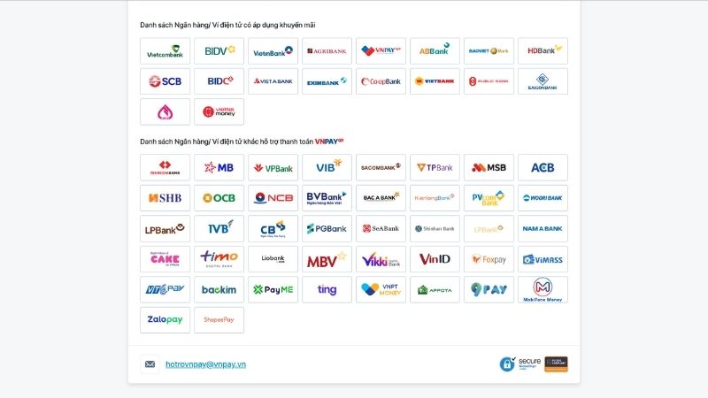 VNPay의 QR 코드 결제를 지원하는 은행들