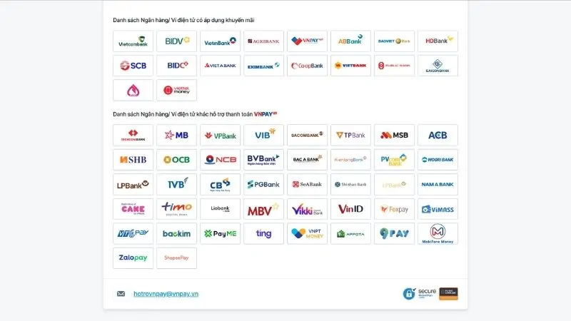 Các ngân hàng hỗ trợ thanh toán qua mã QR của VNPay