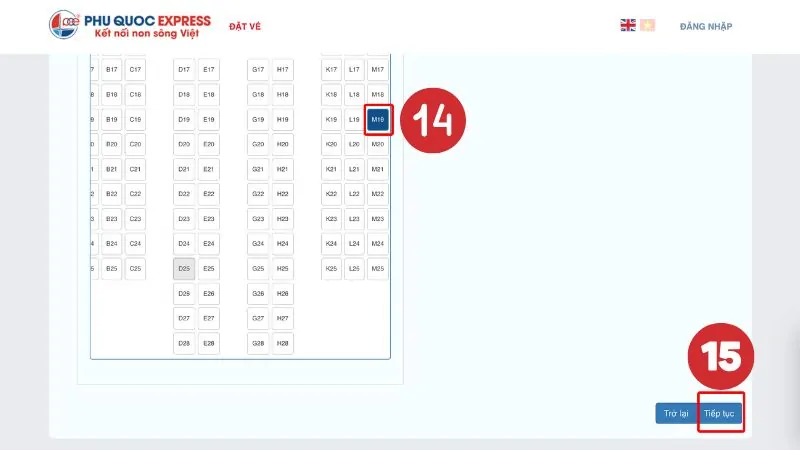 Complete seat selection and press continue