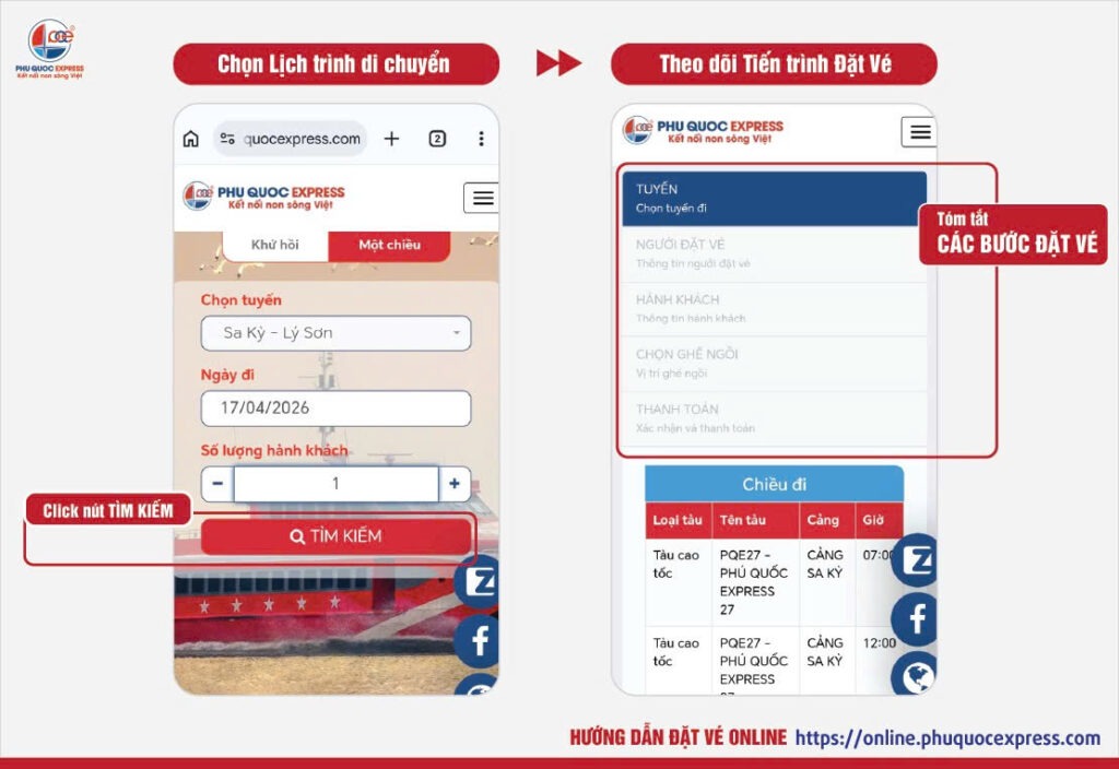 How to book Sa Ky tickets - Lý Sơn on mobile