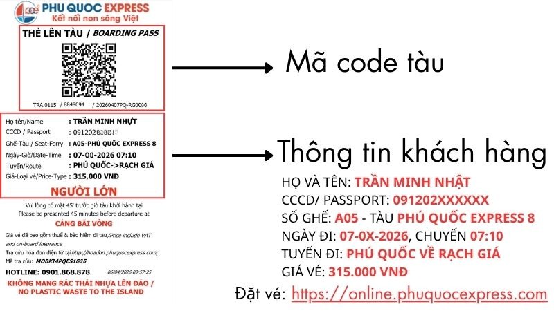 Phú Quốc Express 고속열차 전자 승차권 양식