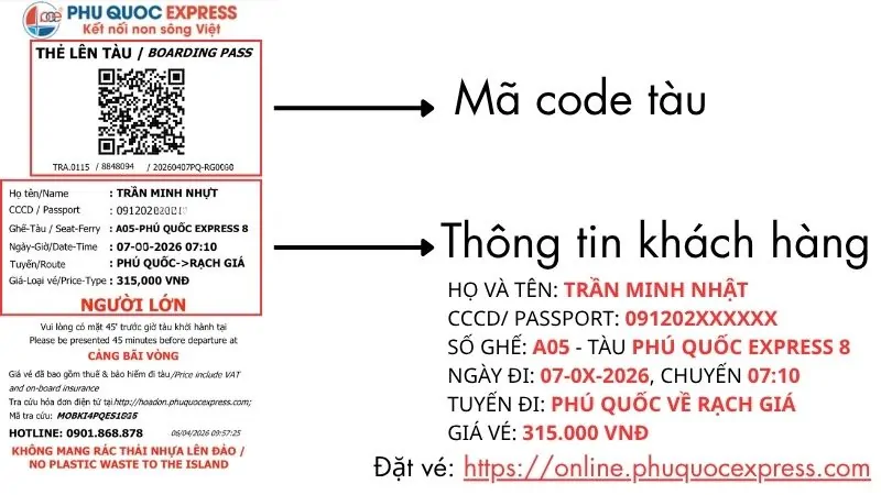 Mẫu vé điện tử đi tàu cao tốc Phú Quốc Express