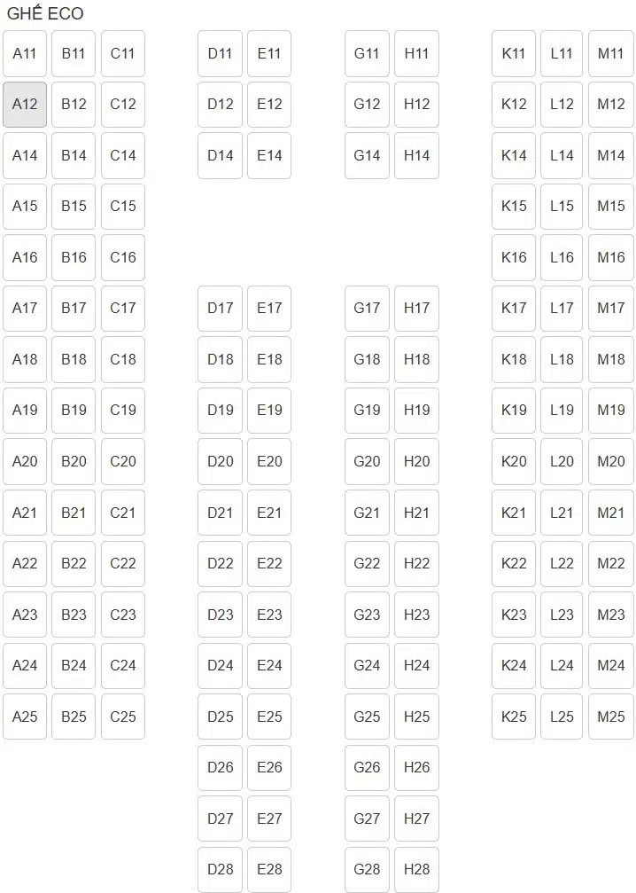 Sơ đồ ghế ngồi tầng dưới của tàu Phú Quốc Express 27