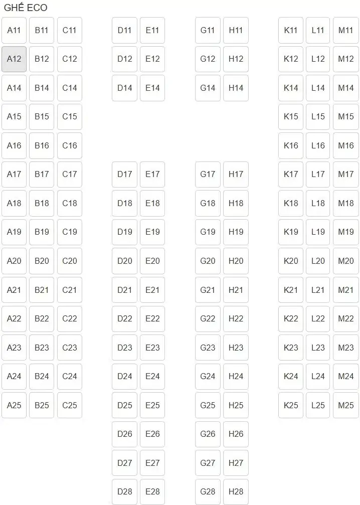 Sơ đồ ghế ngồi tầng dưới của tàu Phú Quốc Express 27