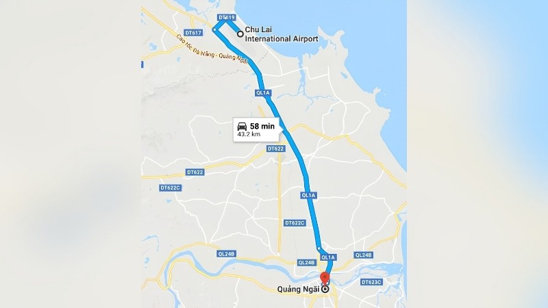 Tuyến đường từ Sân bay Chu Lai kéo đến Cảng Sa Kỳ