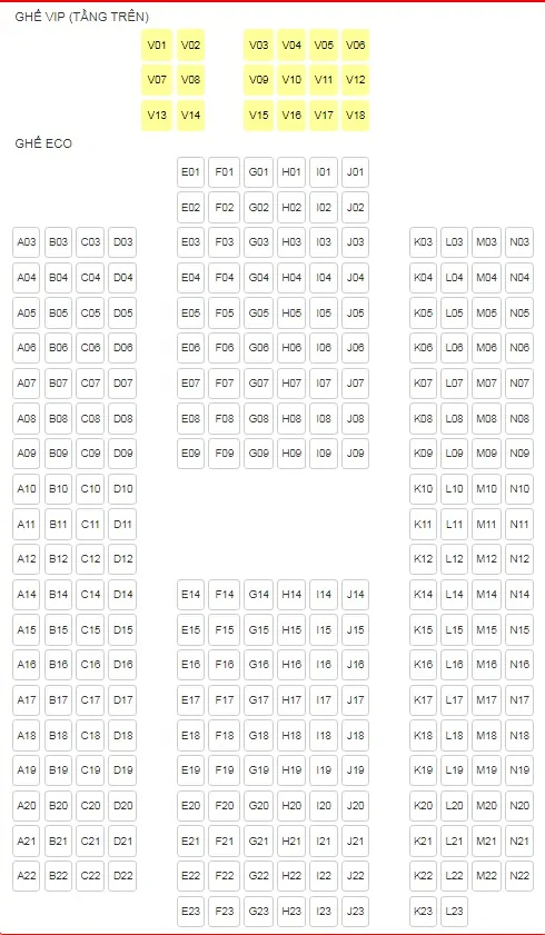 Detailed diagram of the seating arrangement for VIP and ECO class on high-speed train Phú Quốc Express 5