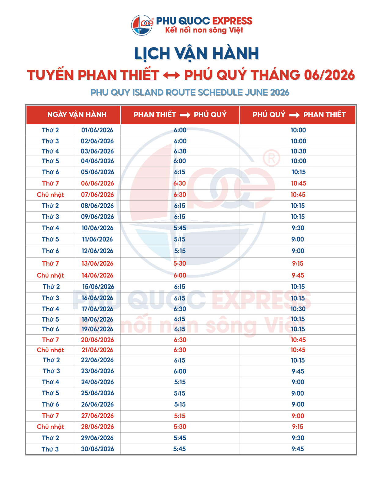 Lịch tàu tuyến Phan Thiết – Phú Quý tháng 06/2026