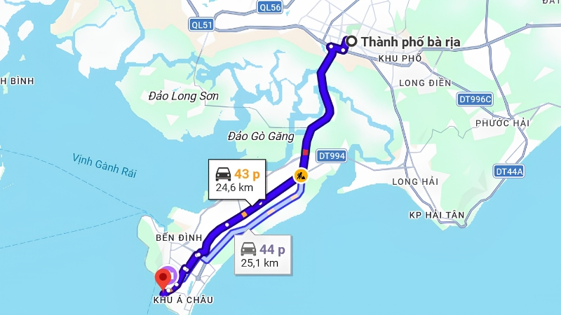 Khoảng cách từ Thành phố Bà Rịa đến Cảng Cầu Đá Vũng Tàu là bao xa? Thời gian di chuyển?