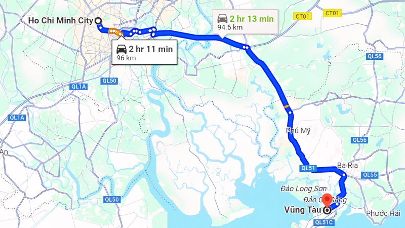 Khoảng cách từ TP.HCM (Sài Gòn) đến Cảng Cầu Đá Vũng Tàu
