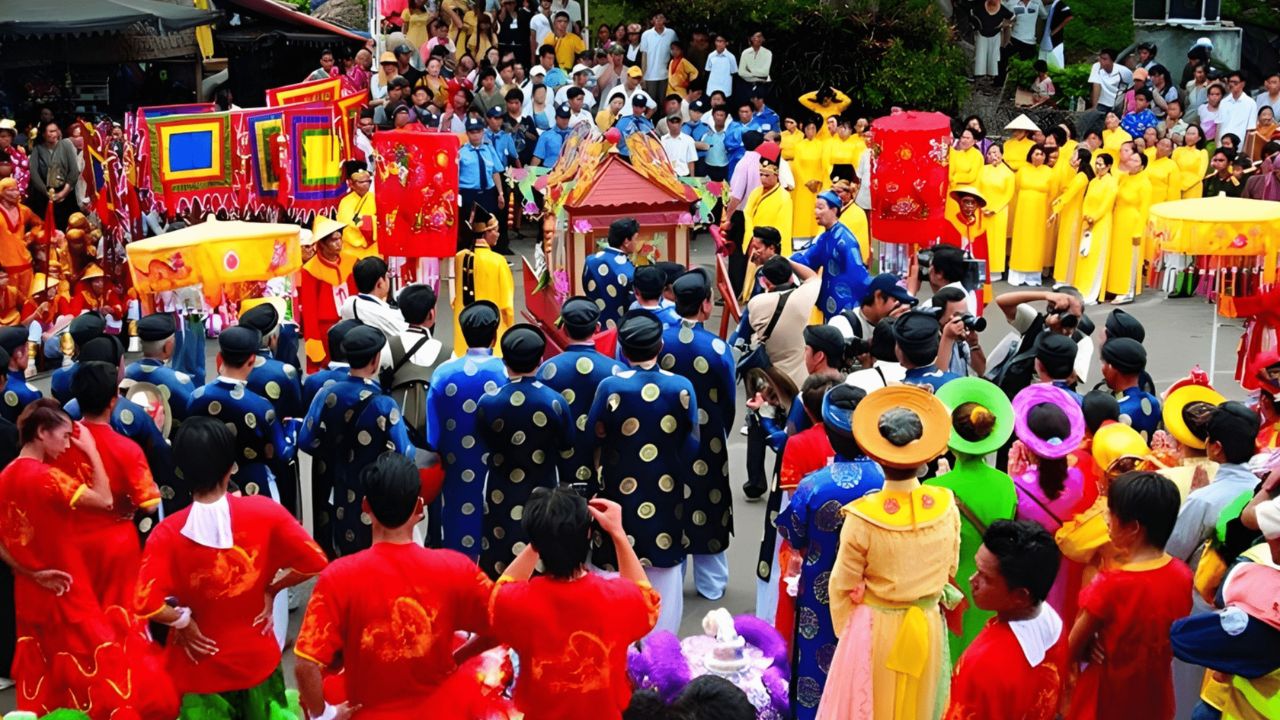 Khung cảnh trang nghiêm và đông đảo du khách tại Lễ Vía Bà Ngũ Hành ở Côn Đảo