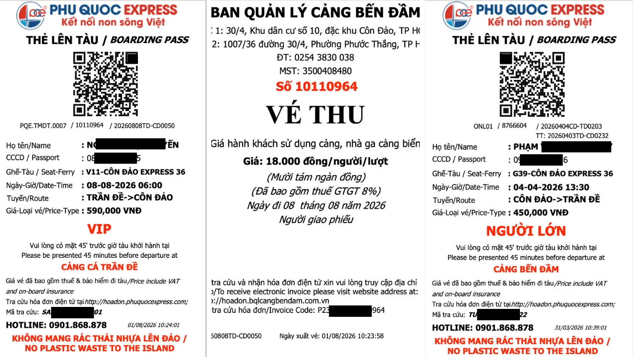 Ảnh vé tàu Trần Đề - Côn Đảo của Phú Quốc Express
