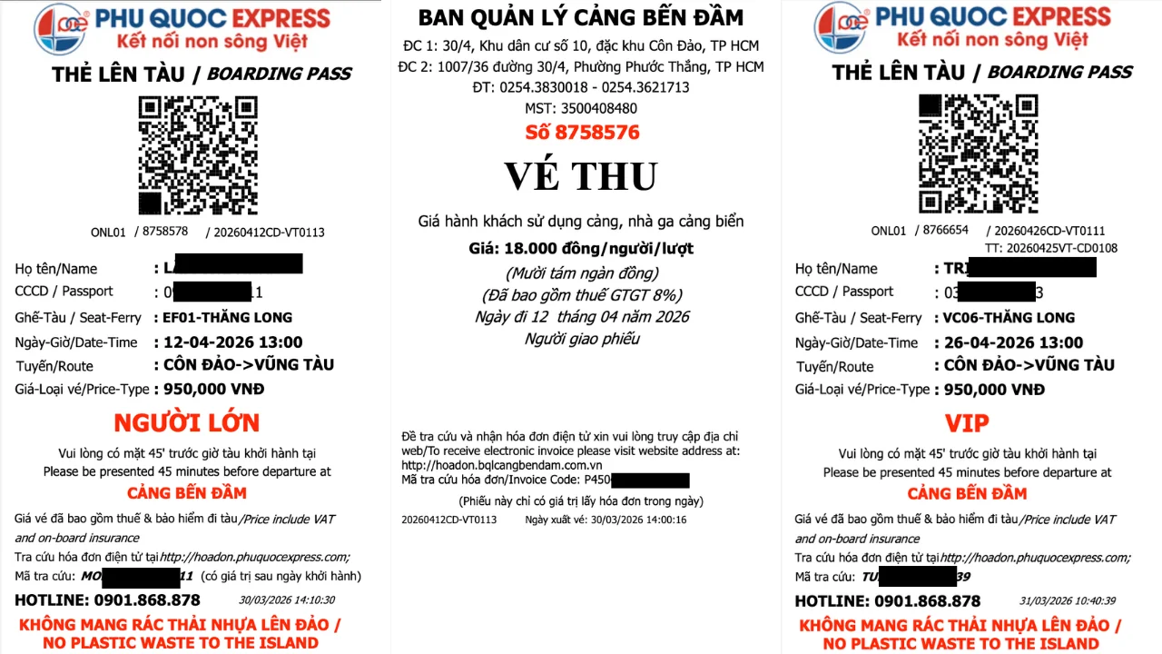Ảnh vé tàu tuyến Vũng Tàu - Côn Đảo của Phú Quốc Express