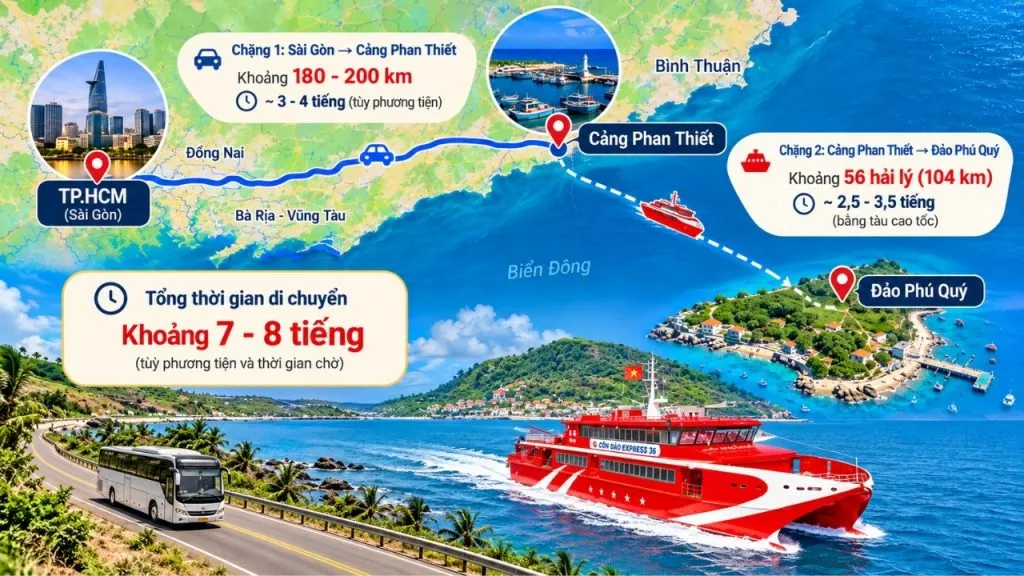 Bản đồ đường đi đảo Phú Quý từ Sài Gòn qua cảng Phan Thiết