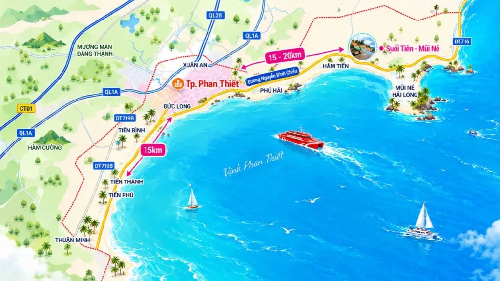 Phân biệt điểm trả xe trung tâm Phan Thiết và Mũi Né