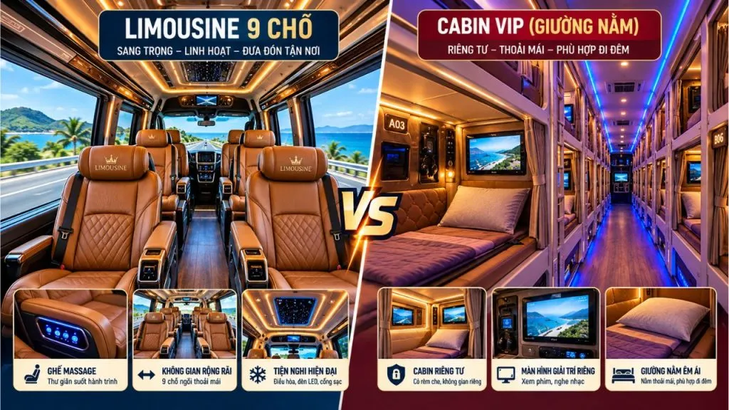 Các loại xe từ Sài Gòn đi Phan Thiết: giường nằm, limousine, cabin VIP