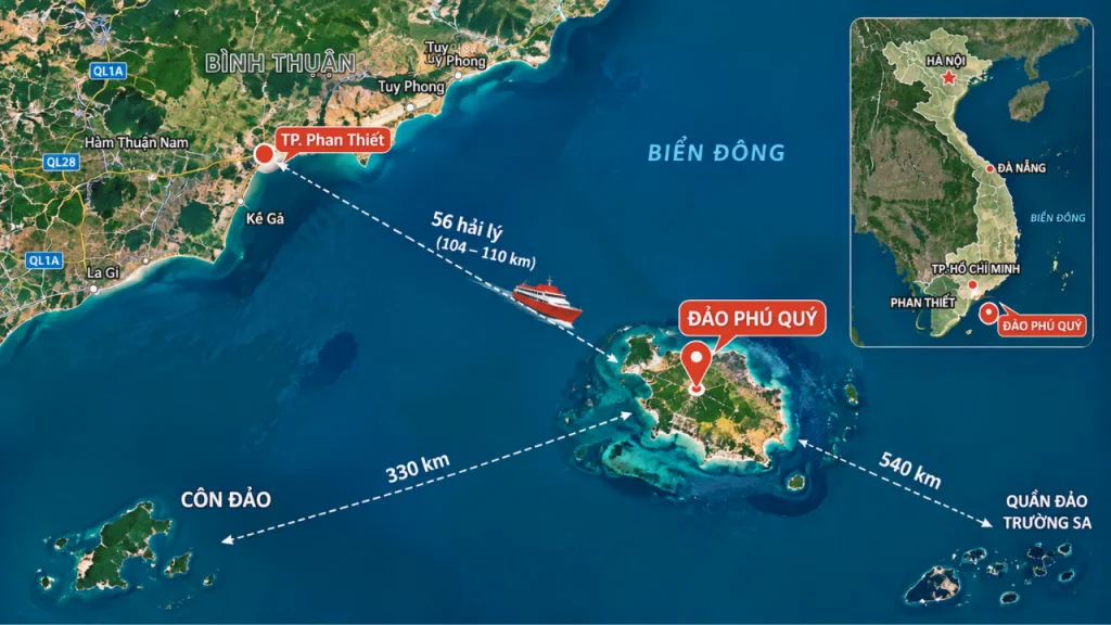 Bản đồ vị trí đảo Phú Quý ngoài khơi Phan Thiết, tỉnh Lâm Đồng